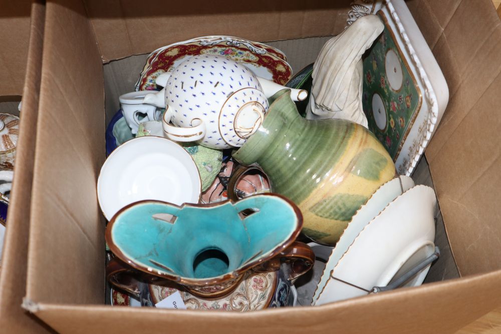 Two boxes of mixed 19th and 20th century ceramics